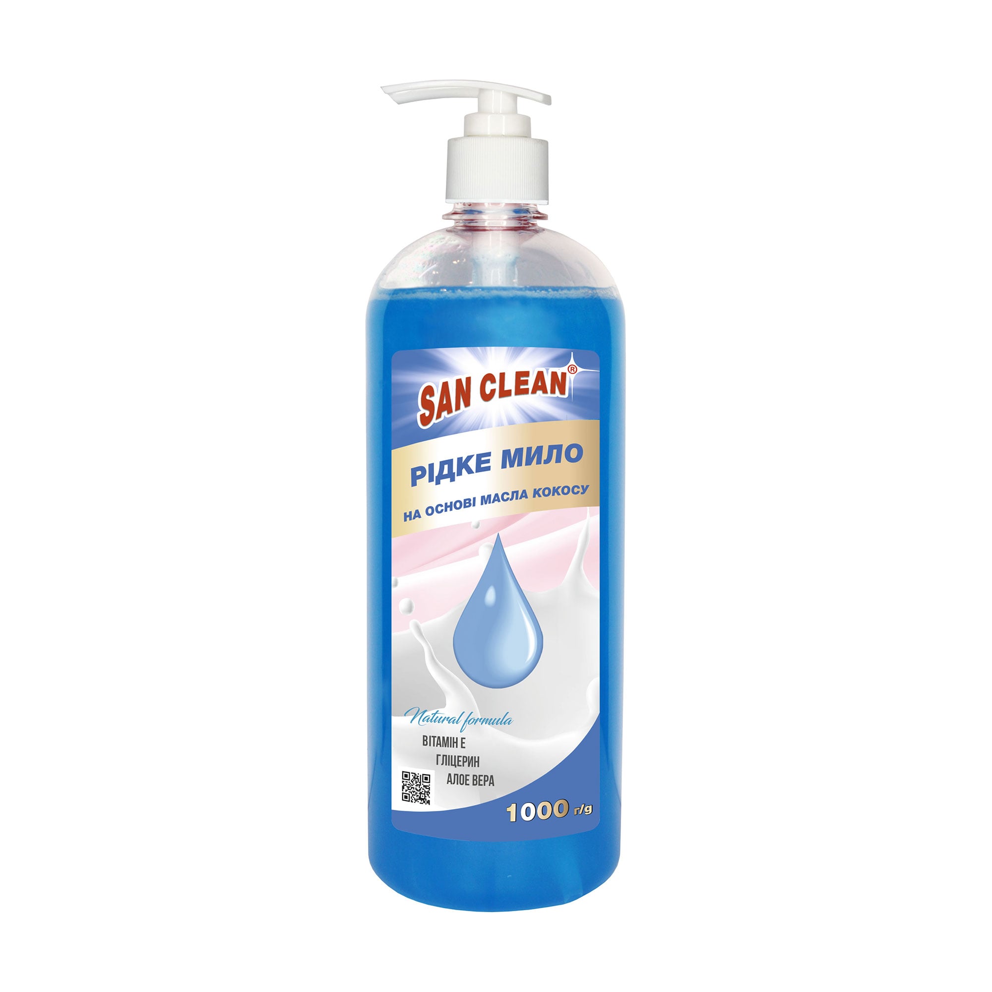 Рідке мило San Clean Блакитне, з дозатором, 1 кг